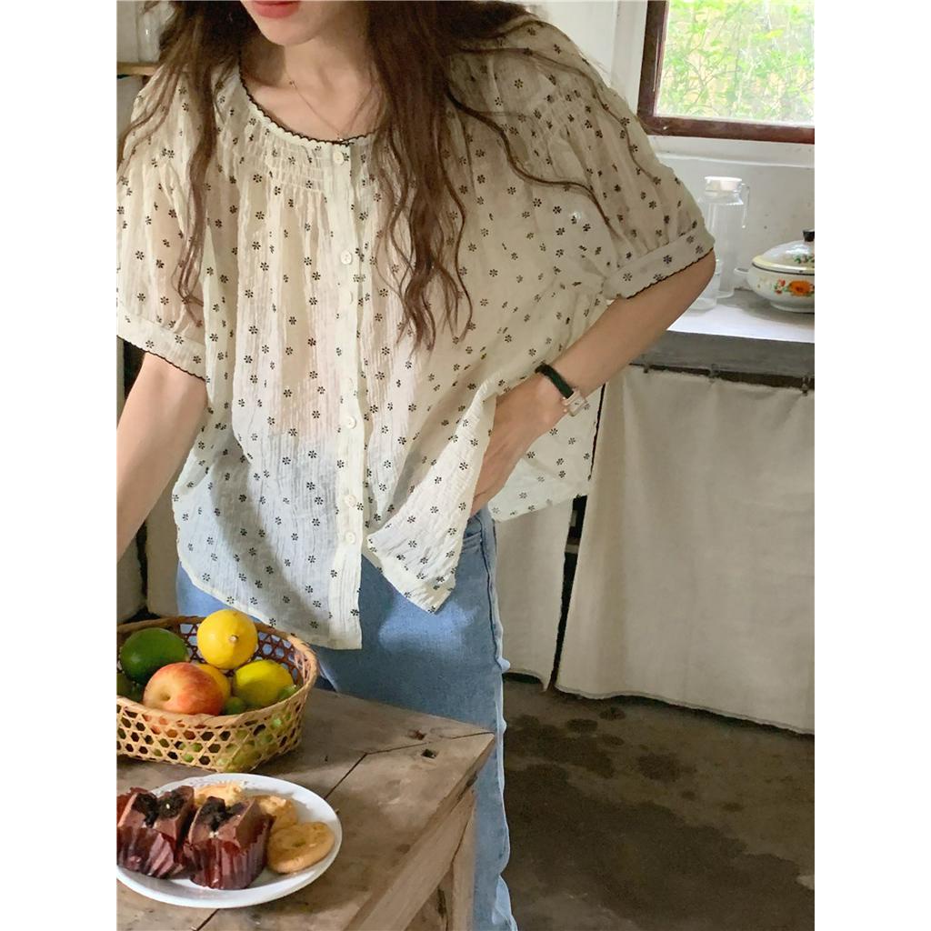 Áo Sơ Mi Ngắn Tay Nhẹ Nhàng Thoải Mái In Hoa Nhỏ Dễ Thương 53755