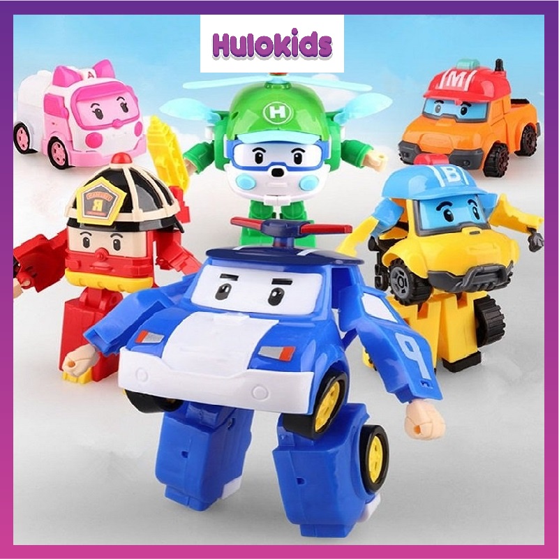 {Loại 1} Bộ 6 xe biến hình Robocar Poli phim hoạt hình Poli và những người bạn