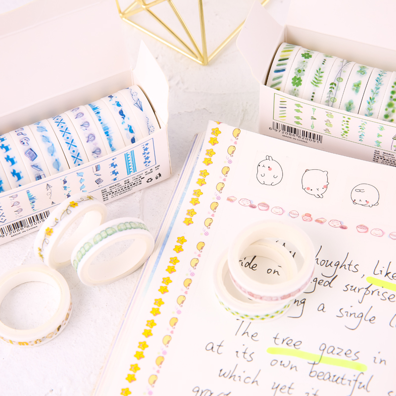 Bộ 10 Cuộn Băng Keo In Họa Tiết Hoạt Hình Đáng Yêu