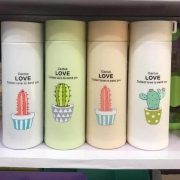 Bình nước in hình xương rồng nhiều màu 400ml cute