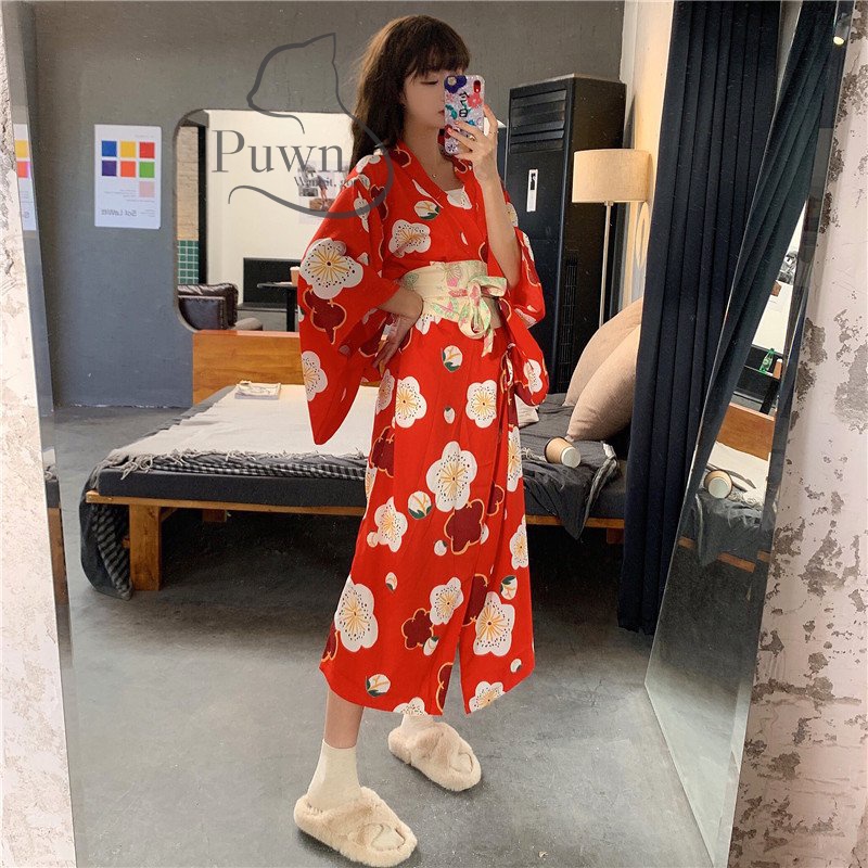 Trang phục Cosplay Kimono, Yukata hoa đỏ phong cách Nhật Bản xinh xắn đáng yêu Puwn Shop