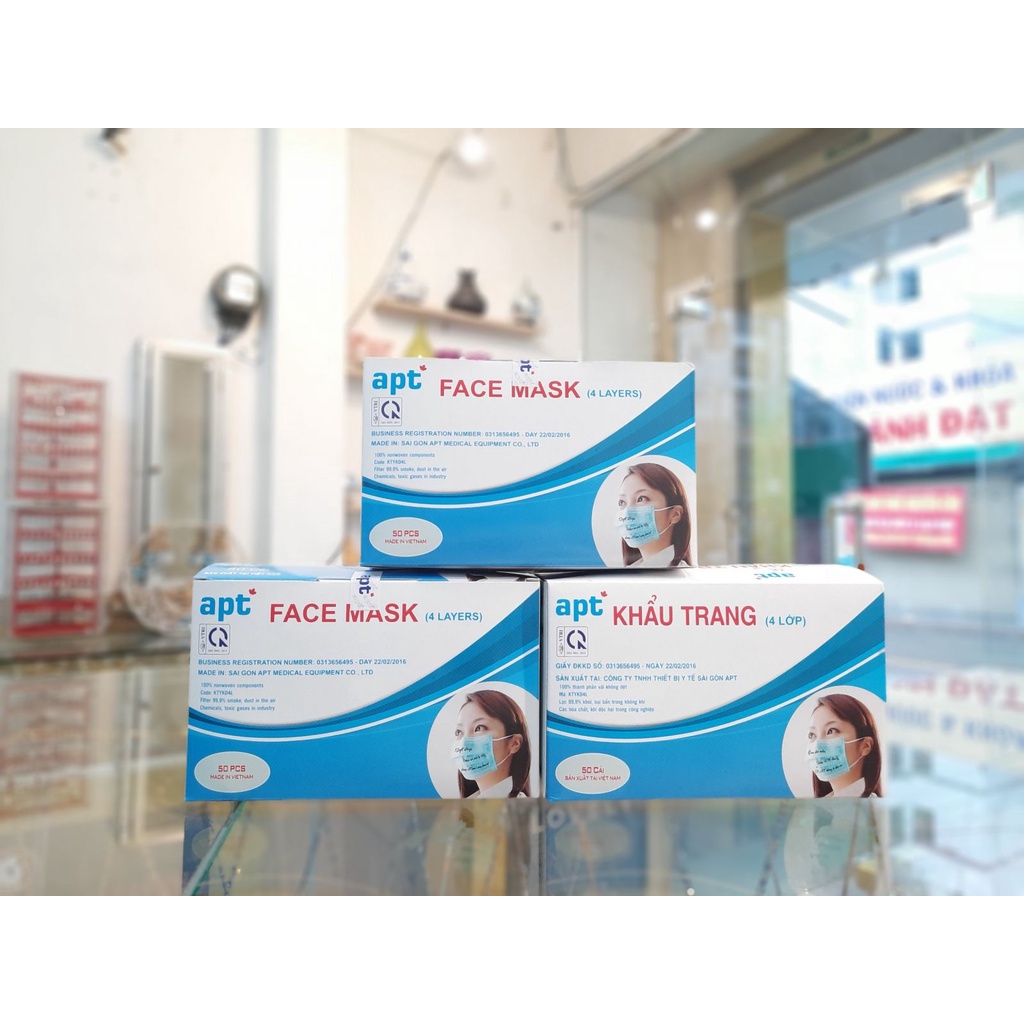 Combo 3 hộp khẩu trang y tế cao cấp sms kháng khuẩn apt 4 lớp ( 3 hộp 150 cái )