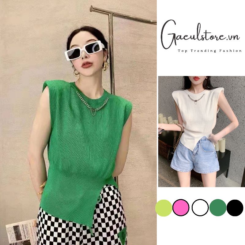 Gaeul store- áo len dệt kim không tay độn vai kèm xích B hot hit