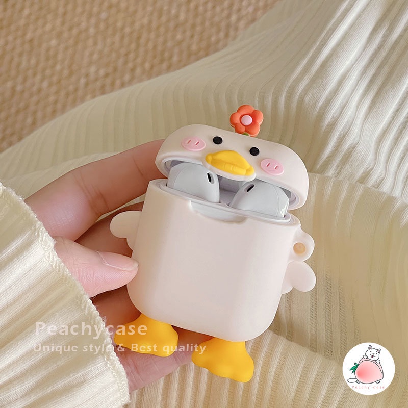 Vỏ Bảo Vệ Hộp Sạc Tai Nghe airpods 2 pro air pod 3 1 pro2 Không Dây Chất Liệu Silicon Hình Chú Vịt Và Hoa 3d Dễ Thương Ốp