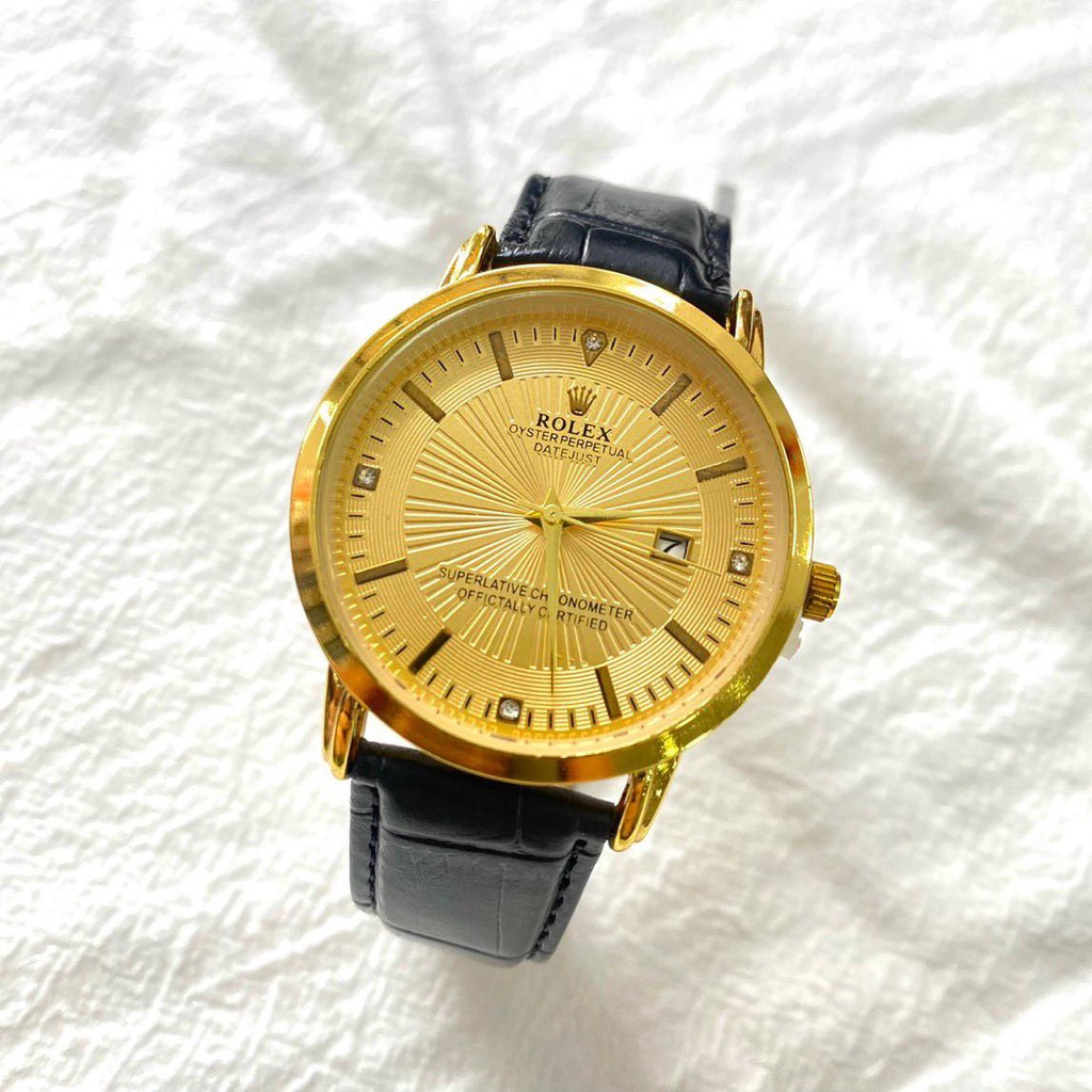 Đồng hồ nam thương hiệu Rollex dây da đen size 40mm.