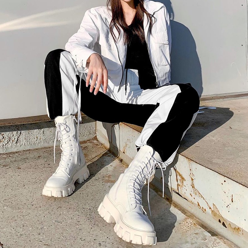 Quần thể thao ghép trắng đen lai chun co giãn cá tính HQD52 Hỉn Hỉn Store