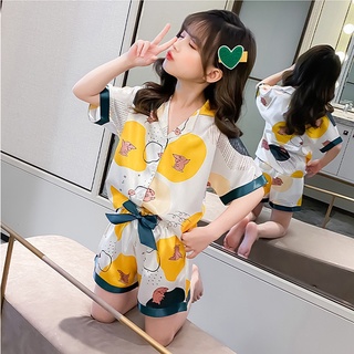 Bộ đồ ngủ pijama bé gái set quần áo trẻ em mặc nhà lụa mango nhiều màu cộc - ảnh sản phẩm 1