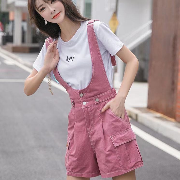 Jumpsuit Ngắn Ống Rộng Lưng Cao Thiết Kế Trẻ Trung Cho Nữ