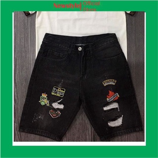 Quần short jean nam đen rách thêu logo vải đẹp co dãn nhẹ cao cấp NEWSTYLE FASHION