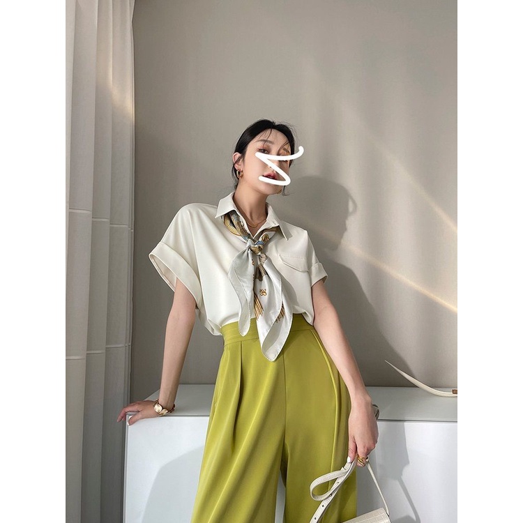 Áo Sơ Mi Chiffon Tay Ngắn Màu Trơn Dáng Rộng Phong Cách Hàn Quốc Thời Trang Mùa Hè Cho Nữ