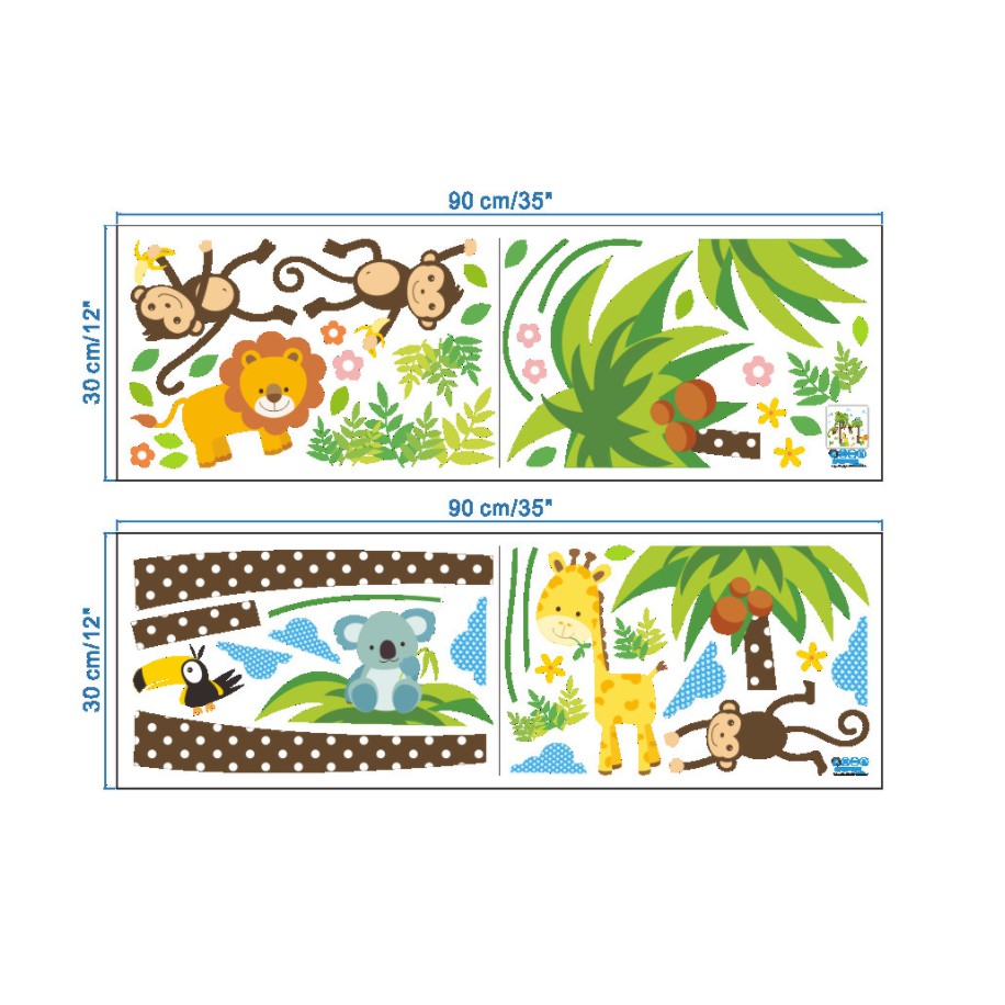 Decal trang trí tường - 2 Cây Dừa và Bày Khỉ tinh nghịch