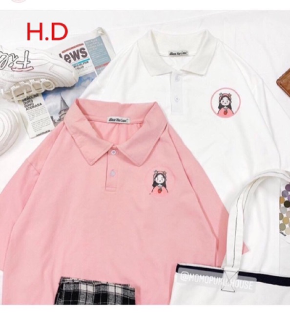Áo polo cô gái + quần kẻ đen