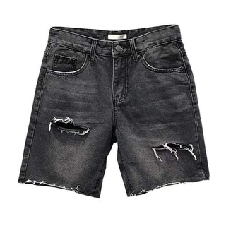 Quần short jean đen rách gối 2 bên