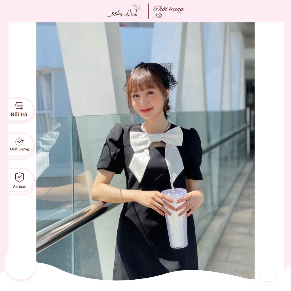 (HÀNG SẴN - ẢNH THẬT) Váy đen phối cổ nơ được may 2 lớp sang trọng, Đầm công sở, đi chơi đẹp