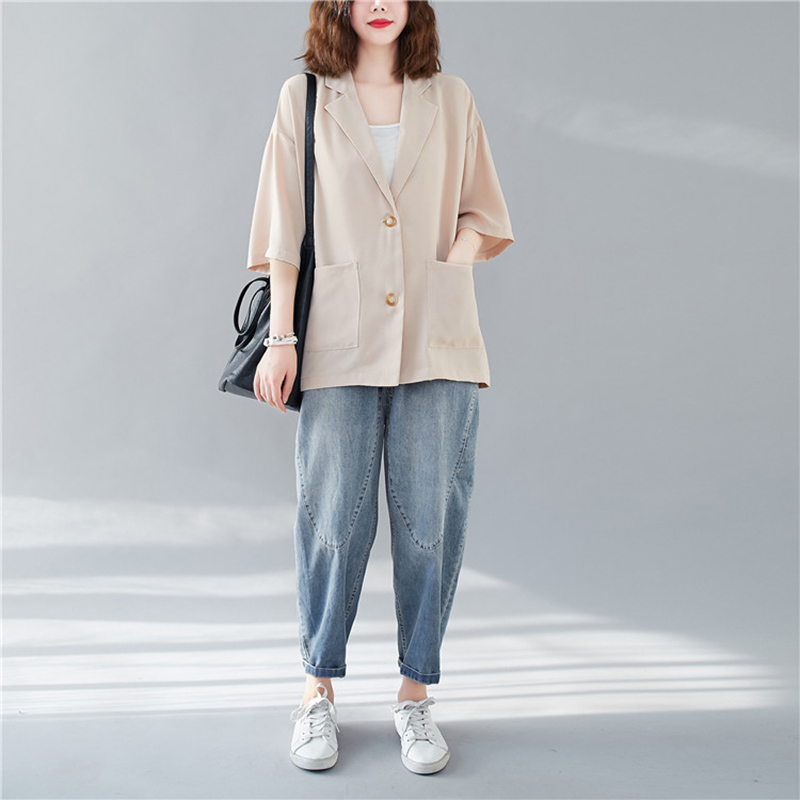 IELGY small suit jacket thin summer Korean version of large size loose drape chiffon casual short half-sleeved suit jacket