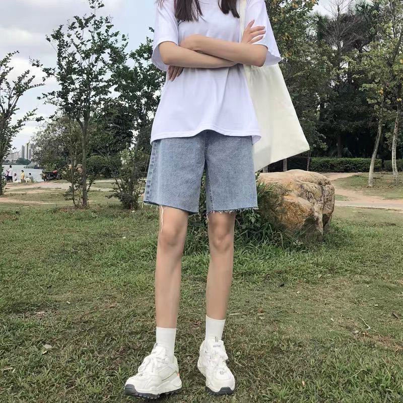 Quần short jeans ống rộng lưng cao phong cách thời trang dành cho nữ