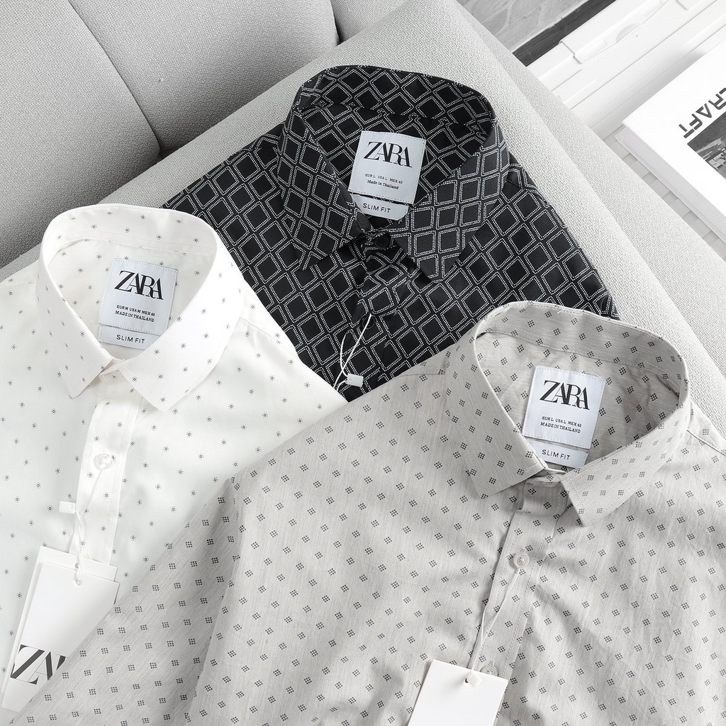 Áo sơ mi nam tay dài ZR họa tiết màu xám đậm vải cotton lụa xuất khẩu cao cấp - Đẳng cấp phái mạnh