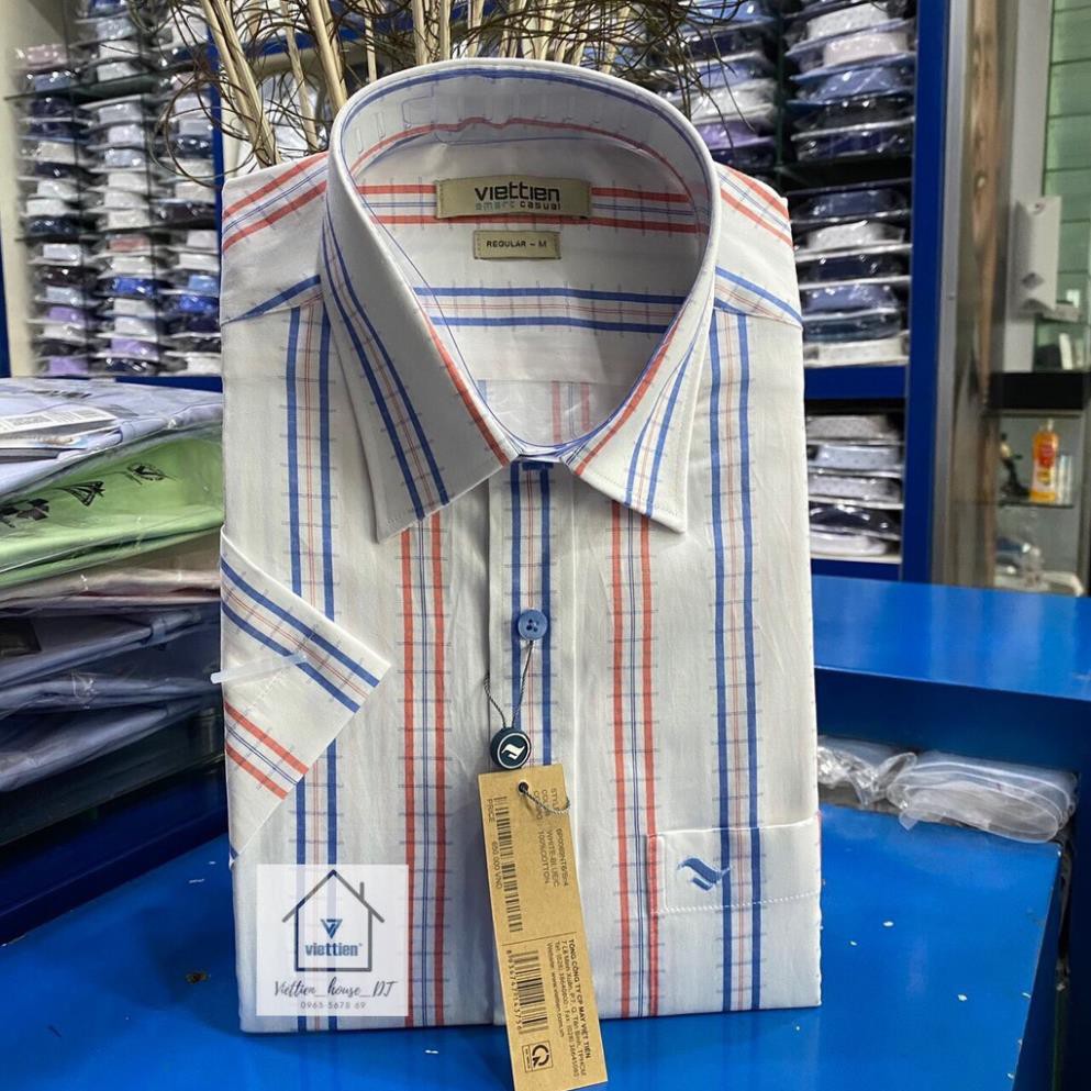ÁO SƠ MI VIỆT TIẾN SMART CASUAL TAY NGẮN VẠT NGANG 6P0069NT6/Sn4 !