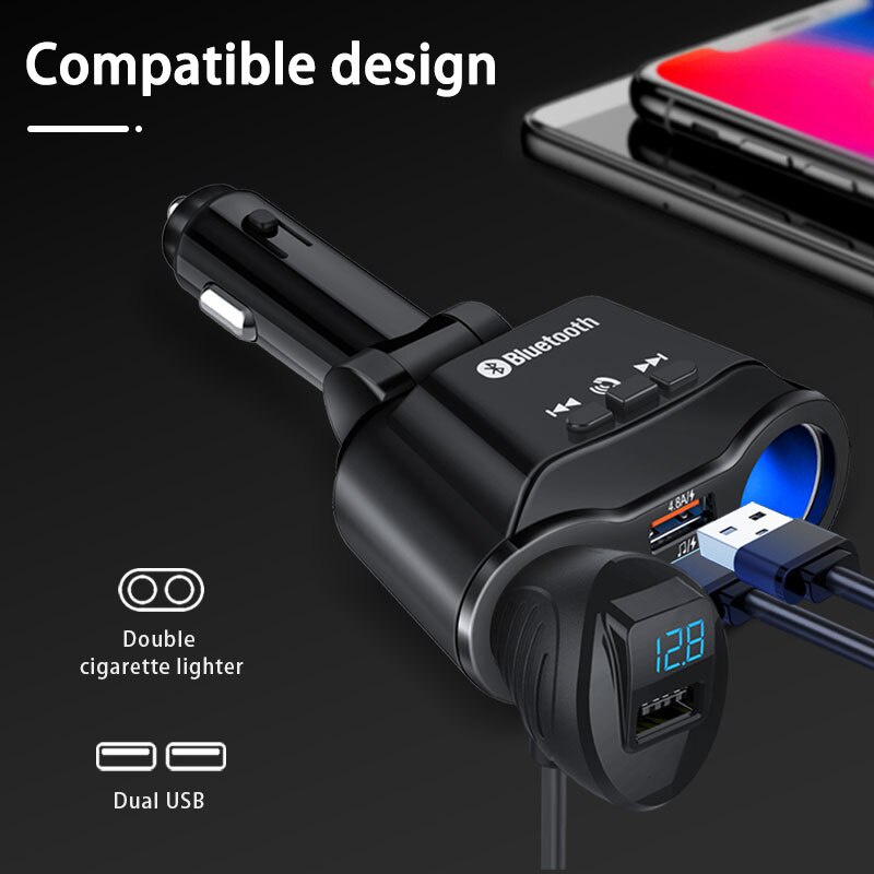 Tẩu Sạc Điện Thoại USB Qc3.0 Bluetooth 5.0 Rảnh Tay MP3 4.8A 12V Cho Xe Hơi