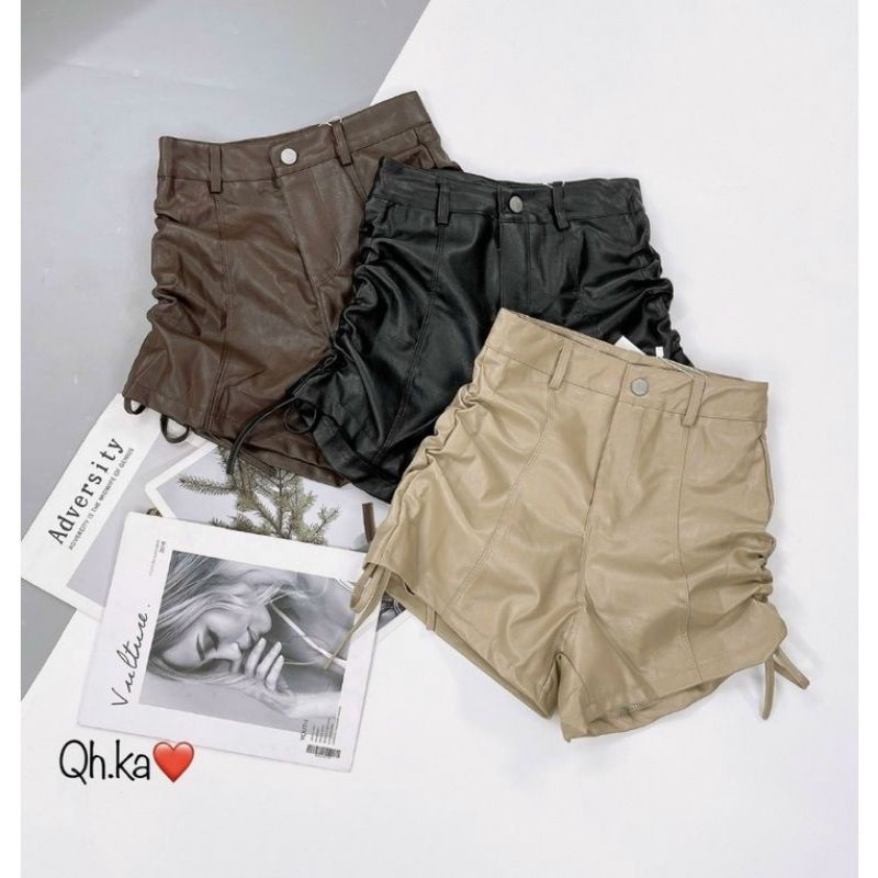 Quần sooc da dây rút cạnh hàng QC