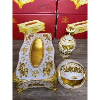 Bộ 3 món hộp giấy, gạt tàn, lọ tăm Hoàng Gia