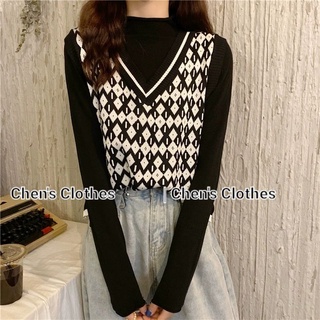 Áo len Gile cổ V hoạ tiết thoi nhỏ phpng cách ulzzang dễ phối đồ