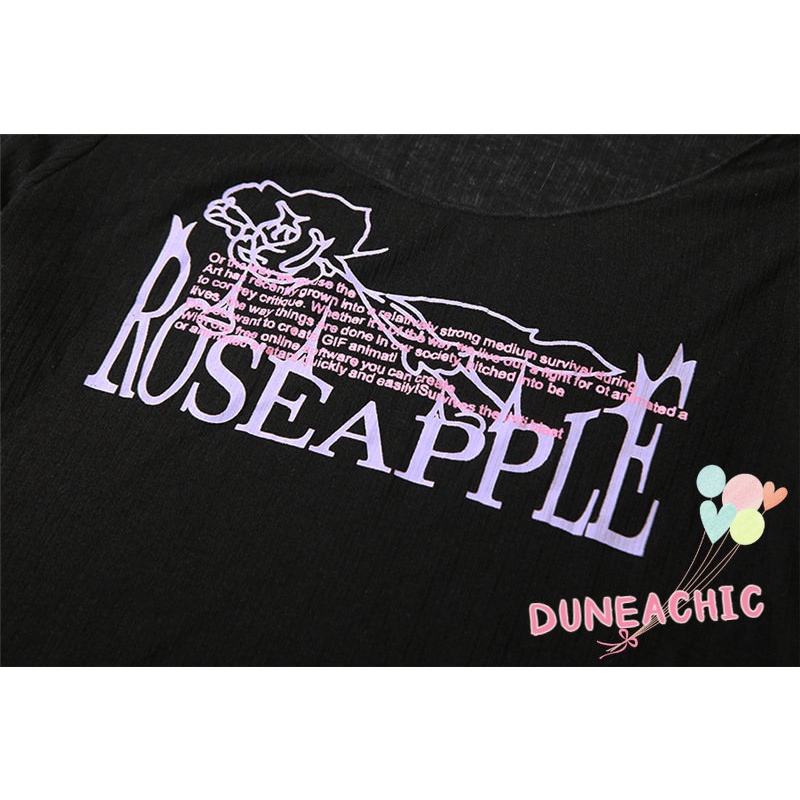 DUNEA Áo Thun Tay Dài Cổ Tròn In Chữ Thời Trang Cho Nữ