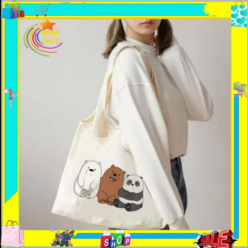 Túi đeo vai thời trang vải canvas mềm loại to đi hoc , đi chơi , đi làm đều rất đẹp - 3 BẠN GẤU
