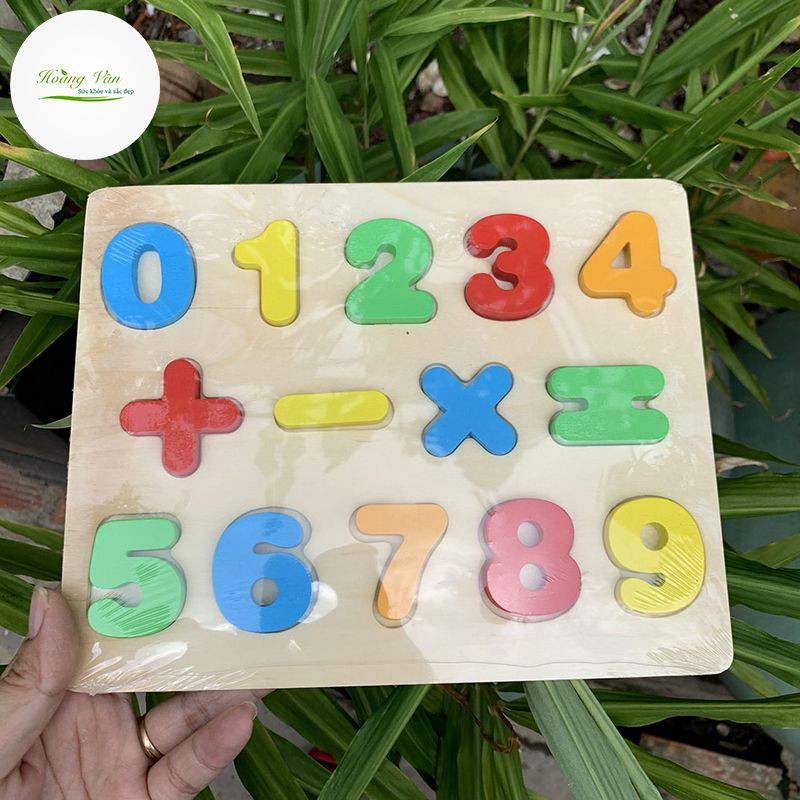 Bảng gỗ chữ số từ 0 - 9 và các dấu cộng, trừ, nhân, bằng - đồ chơi giúp bé học giỏi toán căn bản