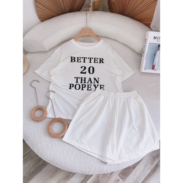 SET ÁO THUN IN CHỮ + QUẦN SHORT TRẮNG LƯNG THUN (TH)