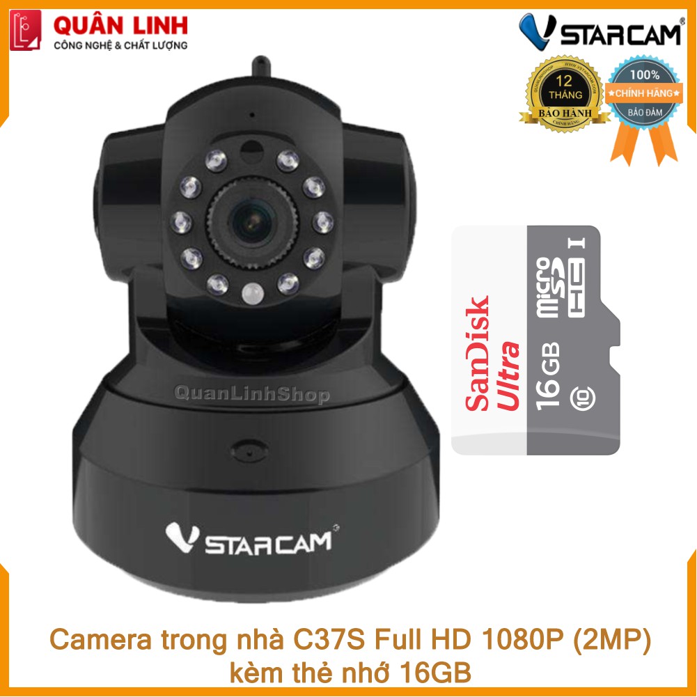 Camera wifi IP Vstarcam C37s Full HD 1080P kèm thẻ nhớ 16GB