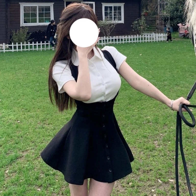 Set Áo Sơ Mi Polo Ngắn Tay Và Đầm Yếm Nhỏ Thời Trang Mùa Hè 2022 Mới Cho Nữ