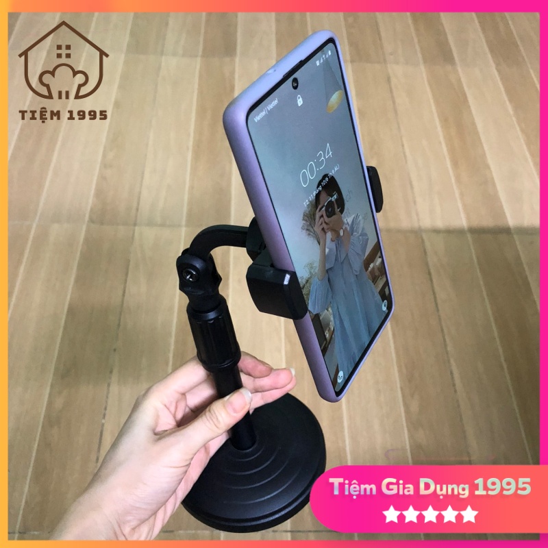 Giá đỡ điện thoại Microphone Stands, kẹp chống lưng 360 ,đế chân tròn để bàn, giá đỡ tiện lợi đa năng màu đen