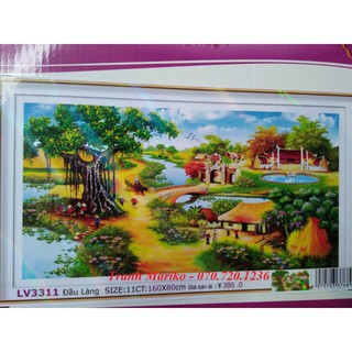Tranh thêu chữ thập PHONG CẢNH THIÊN NHIÊN CÂY ĐA ĐẦU LÀNG LV3311 Kích thước 160*80cm