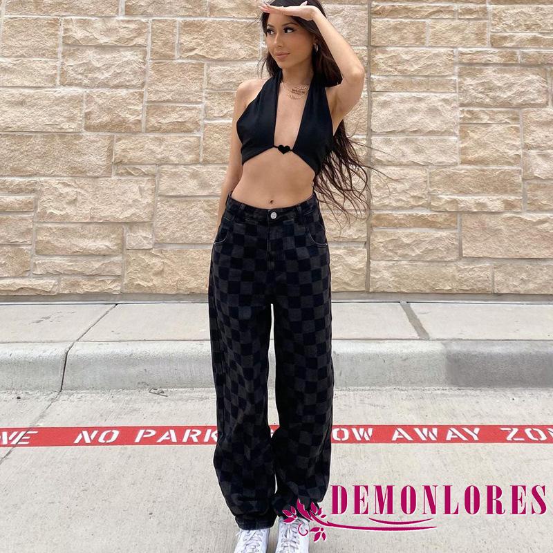 Quần ống rộng Họa Tiết Kẻ Sọc Phối Túi Thời Trang Cho Nữ