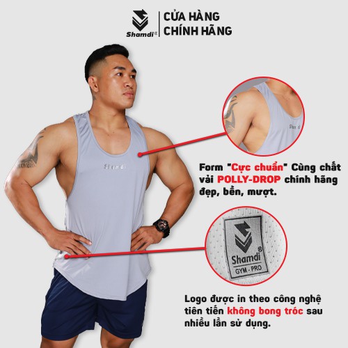 Áo tank top nam Shamdi đồ thun tập gym co giãn bốn chiều, vải poly-drop, form gym-pro 1045