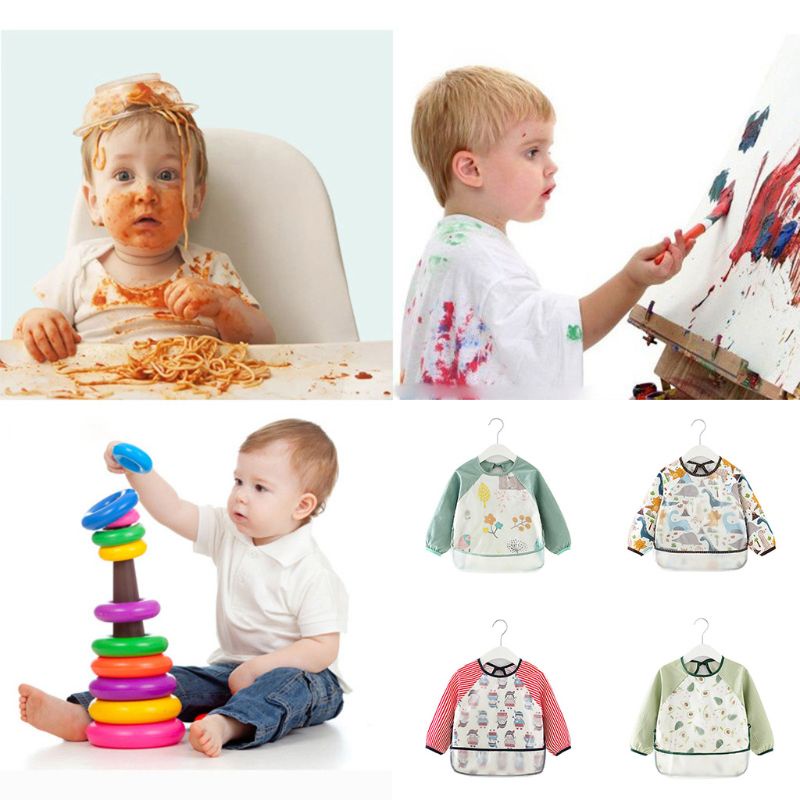 Tạp Dề Tay Dài Chống Thấm Nước In Họa Tiết Hoạt Hình Nghệ Thuật Cho Bé