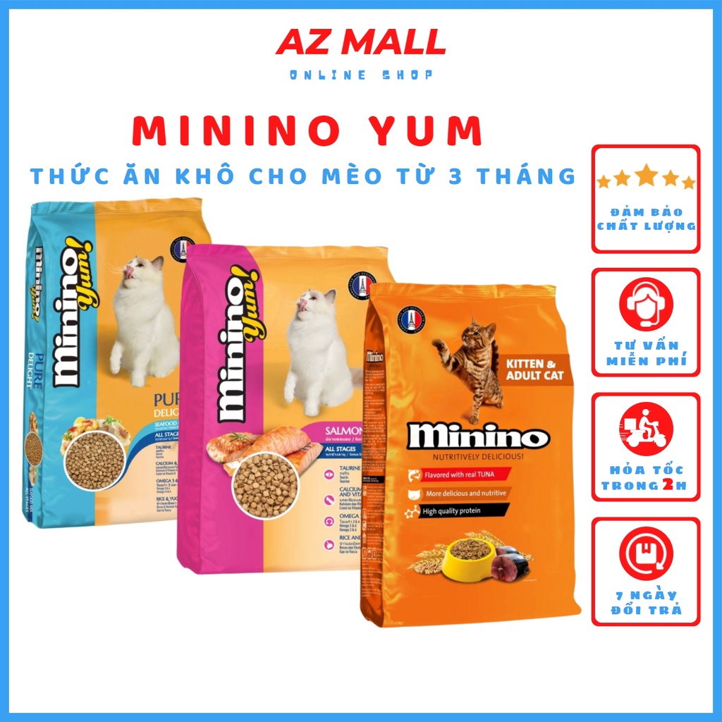 Thức ăn cho mèo Minino đủ vị, đồ ăn cho mèo từ 3 tháng tuổi