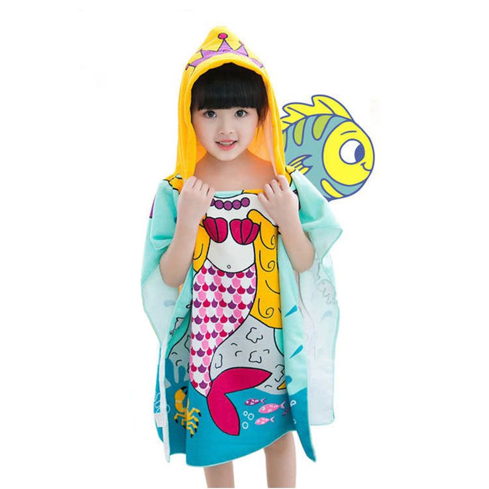 Khăn choàng tắm có mũ trùm đầu cotton mềm mại thấm hút họa tiết hoạt hình 23.62''x35.43'' dành cho trẻ em