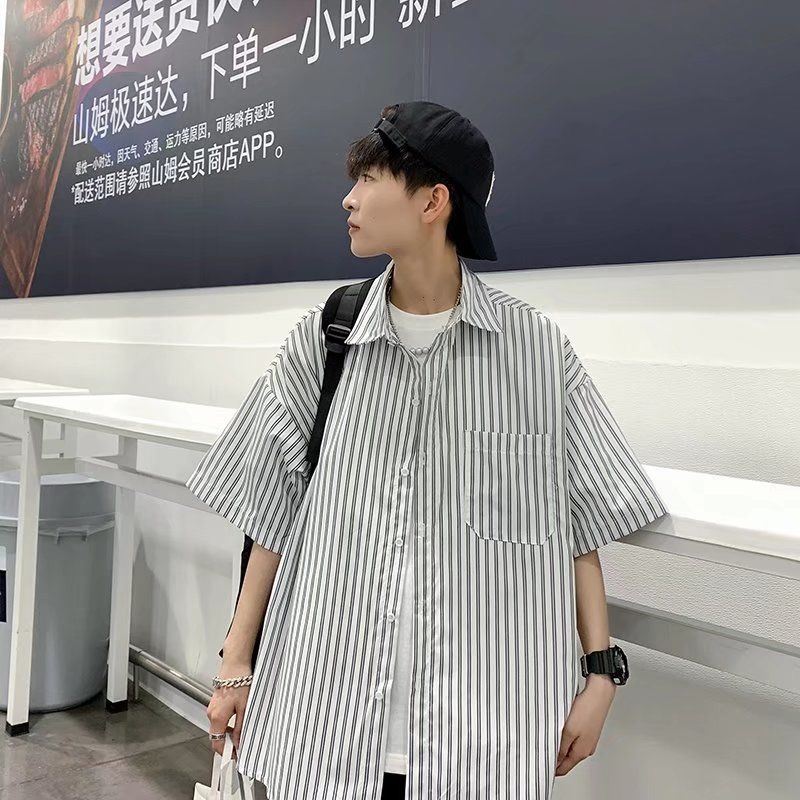 Áo Sơ Mi Tay Ngắn Họa Tiết Sọc Thời Trang Phong Cách Cho Nam