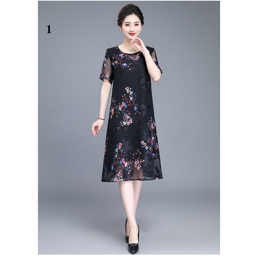 Đầm voan  trung niên cao cấp cho mẹ cho bà , hoa đào