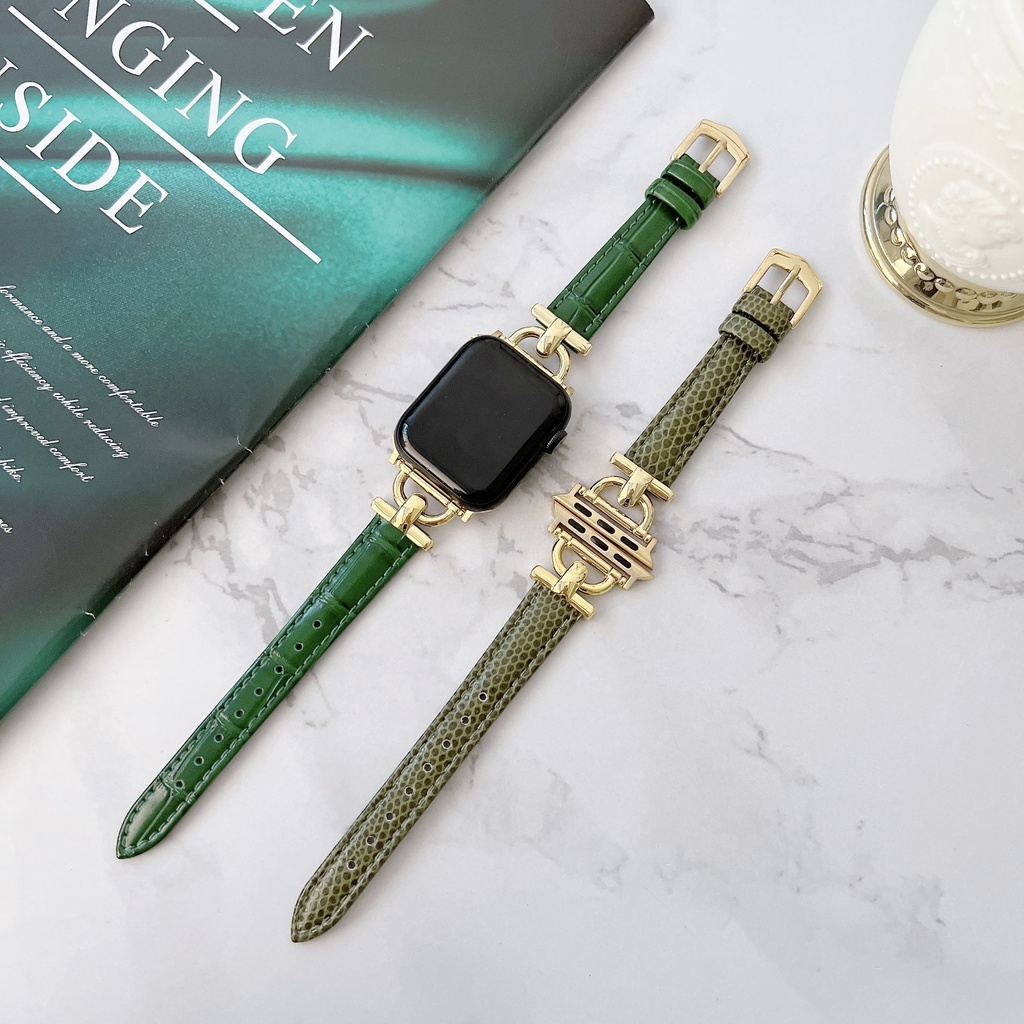 Dây Đeo Đồng Hồ Bằng Da Cá Sấu Mỏng 41mm 45mm 40mm 44mm 38mm 42mm iwatch Series 8 7 SE 6 5 4 3 2 1