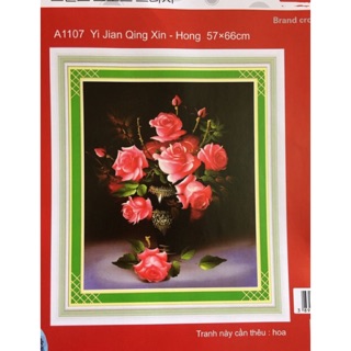 Tranh thêu chữ thập chưa thêu Hoa Hồng Đỏ Rực (Vải In 5D) A1107 (57x66cm)