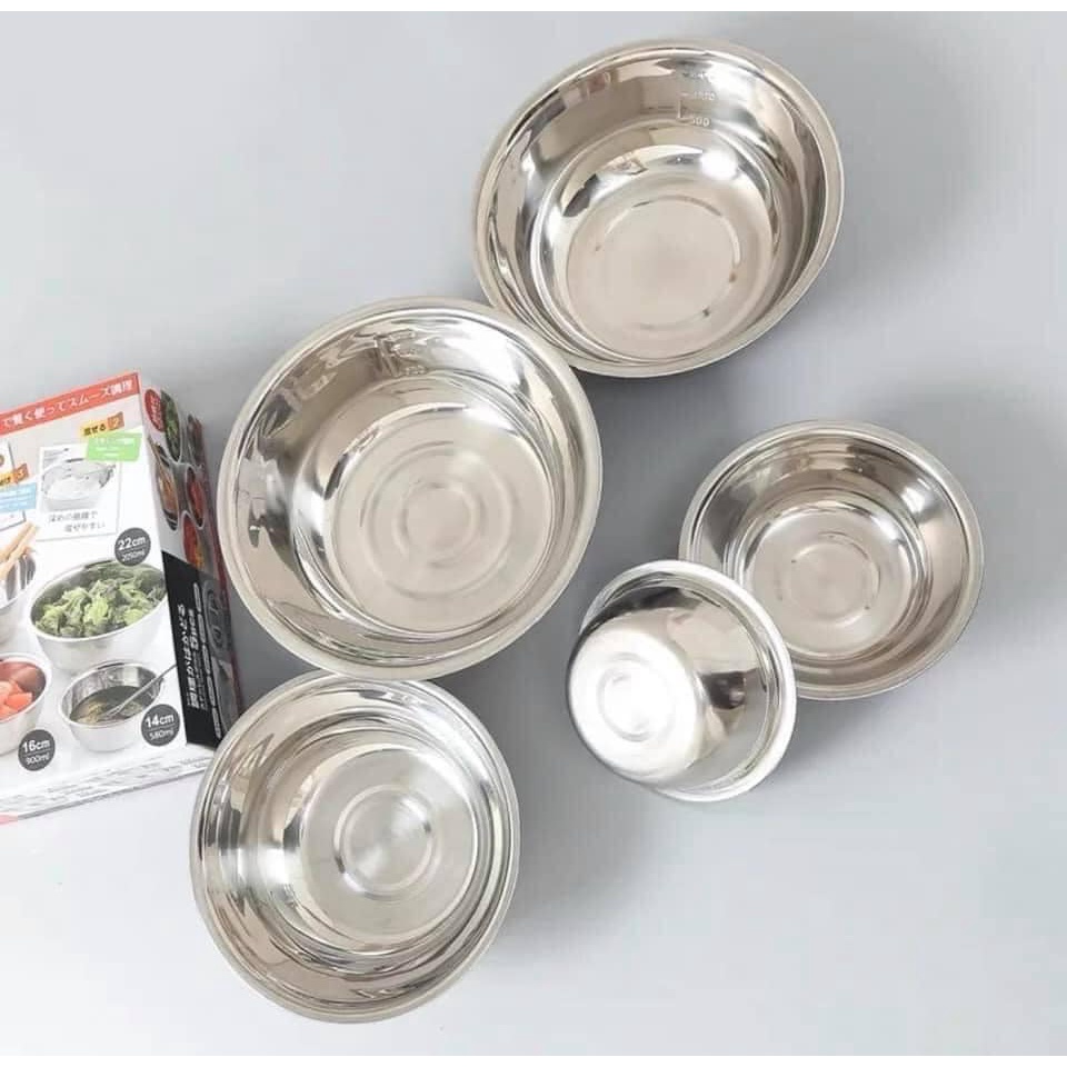 Bộ 5 bát âu trộn inox xuất xhật xàng đẹp siêu bền chống rỉ set 5 bát tô inox nhật