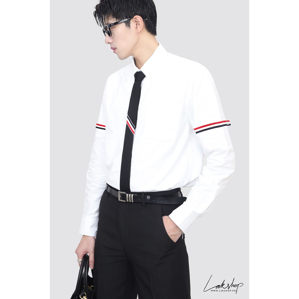 Áo Sơmi TB White Cotton Oxford Grosgrain Armband Shirt