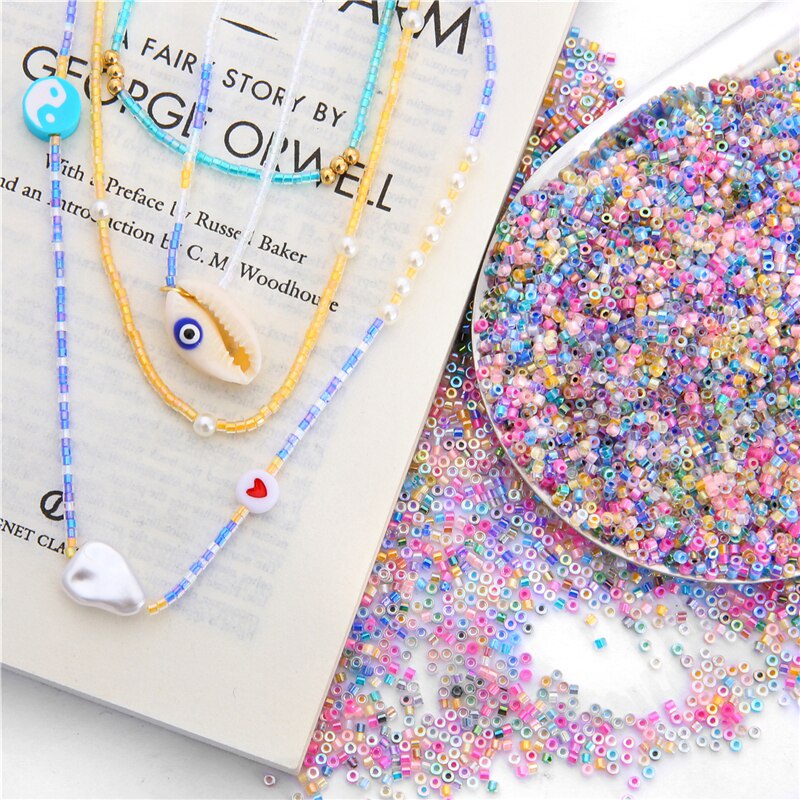 Bộ 1000 hạt thủy tinh nhiều màu sắc dùng làm trang sức phụ kiện thủ công 2mm