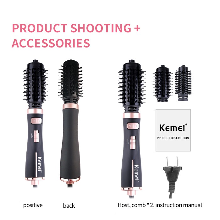 Lược Điện Sấy Xoay 360 Độ 2 Đầu Tạo kiểu Tóc Đa Năng Kemei Km 8021