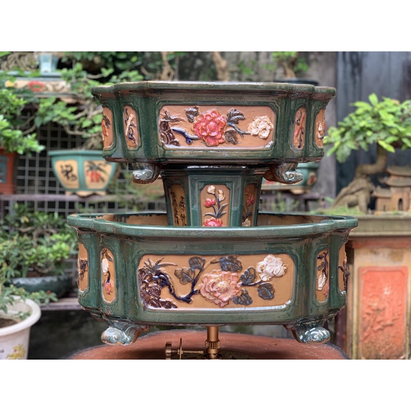 Chậu bon sai chữ nhật giả cổ - chậu trồng cây bon sai to