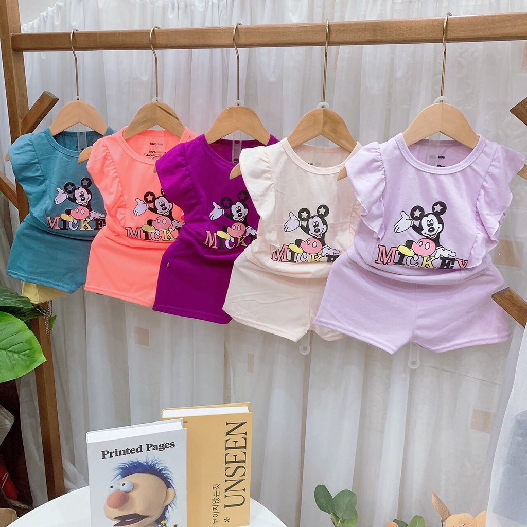 Đồ bộ bé gái hình MICKEY ngộ nghĩnh chất  thun cotton cho bé từ 7-18kg (0-3 tuổi)