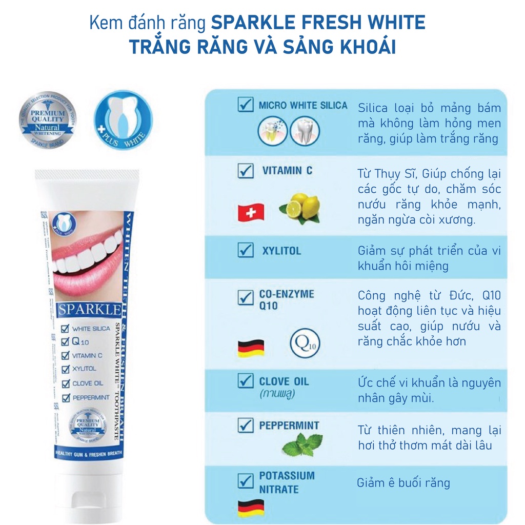 Kem đánh răng Sparkle 100Gram, kem đánh răng Thái Lan giúp trắng răng, giảm hôi miệng, bảo vệ sức khỏe răng, nướu